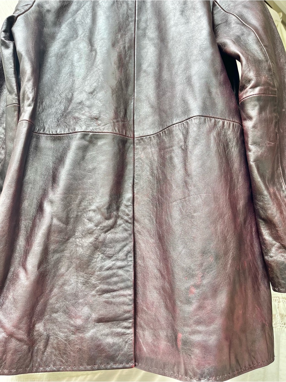 Zara 100% Leather Topstitching Coat Jacket Long Sleeves Button Up Lapel Collar - Picture 12 of 16